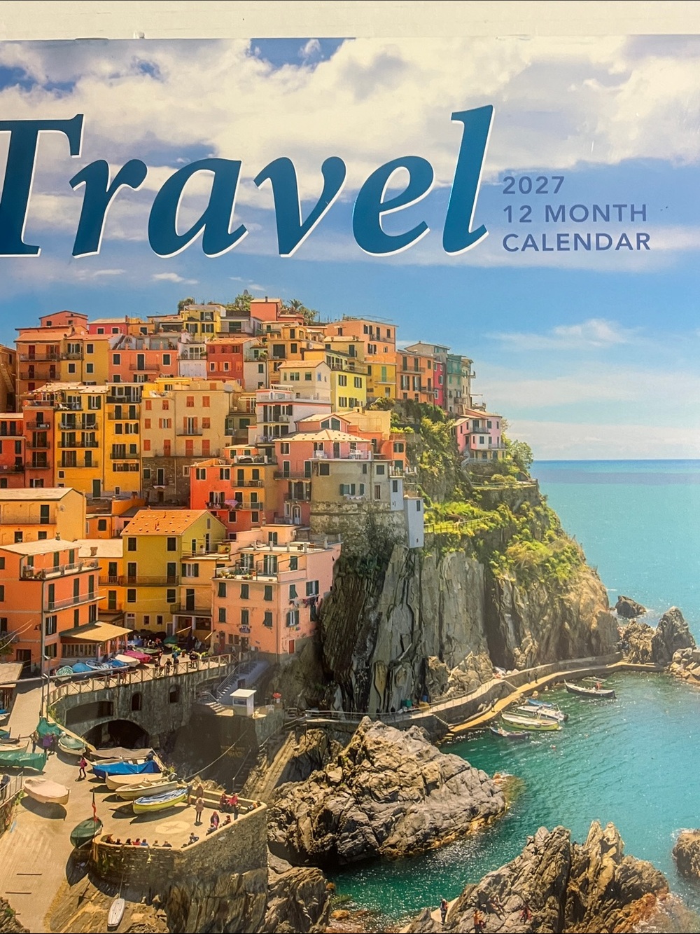 Travel Wall Calendar in Blue and Multicolor Coastal Hues
